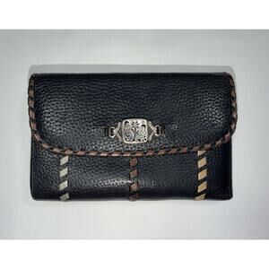 Brighton Black Pebbled Leather Whipstitch Western Trifold Wallet Organizer